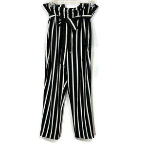 H&M Black and White Striped Paperbag Pants size 8